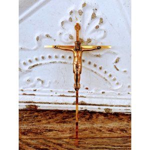 Vintage Brass INRI Crucifix Cross Jesus Wall Hanging